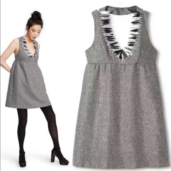 🎉HP🎉Anna Sui, Gray Tweed Dress w/Silver Bangled Fringe, Such A COOL Piece! - Picture 1 of 14